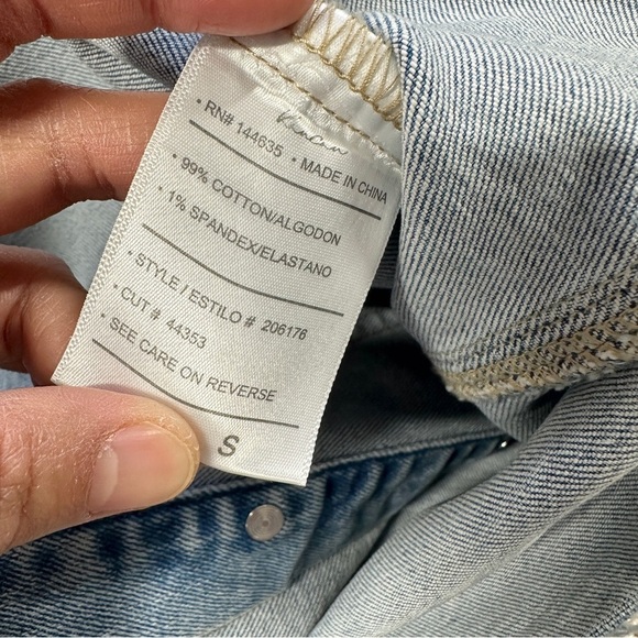 KanCan Jean Jacket Longsleeve Cropped Plaid Details Aligyn Frayed Hem Blue S - Picture 10 of 16